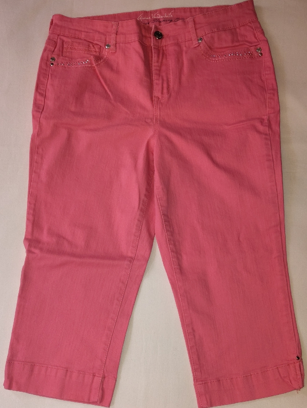 Gloria Vanderbilt Pink Cropped Capri Jeans Bling Accents EUC